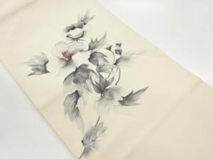 作家物　塩瀬手描き花葉模様名古屋帯